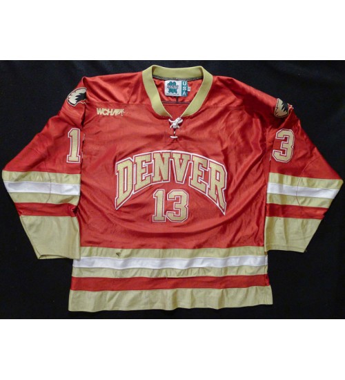 Custom NCAA 2004 Denver Pioneers 13 Lucas Dora Hockey Jersey Road Red